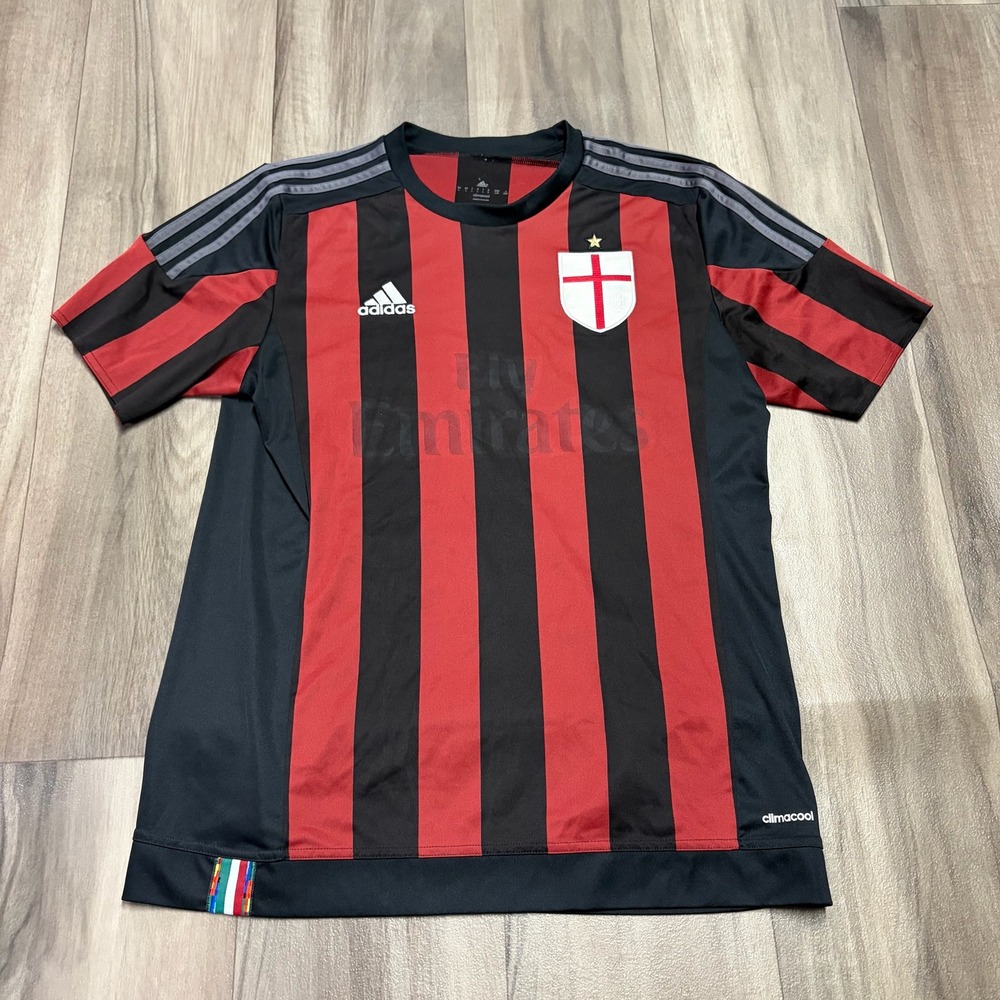 Adidas AC Milan Home Jersey Red Black Striped Climacool Soccer Shirt Mens Large